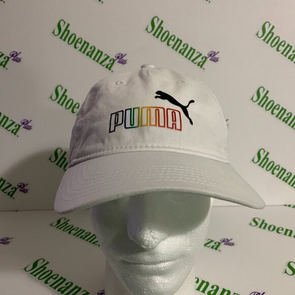 PUMA Hat Pride Baseball Cap Adjustable Strap White Rainbow Logo One Size - Picture 1 of 7